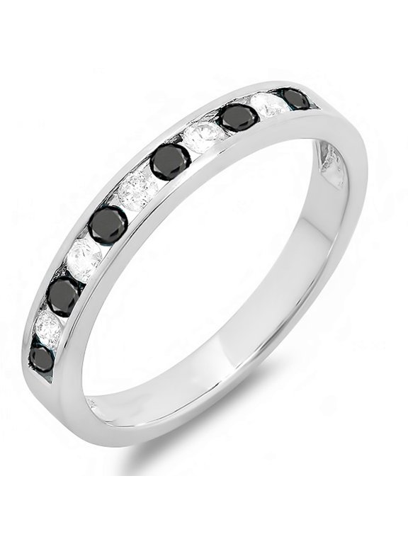 Collection 0.50 Carat (ctw) 14k Round White & Black Diamond Ladies Anniversary Stackable Band, White Gold, Size 8