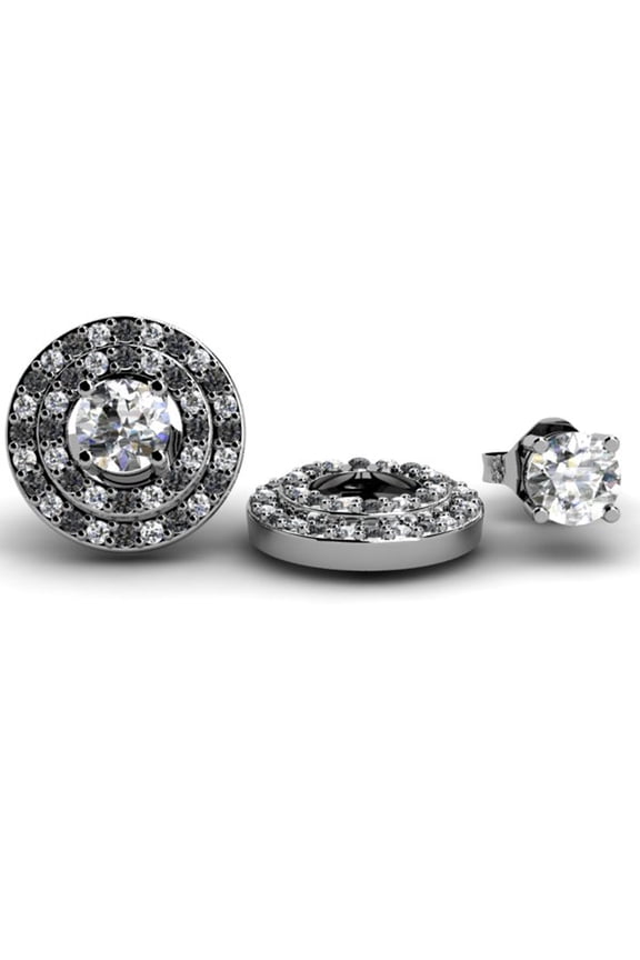 Collection 0.50 Carat (ctw) 18K Black & White Diamond Double Row Removable Jackets Stud Earrings 1/2 CT, White Gold