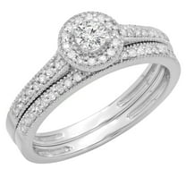 Dazzlingrock Collection 0.50 Carat (ctw) 18K Diamond Ladies Halo Style Bridal Engagement Ring Set 1/2 CT, White Gold, Size 8