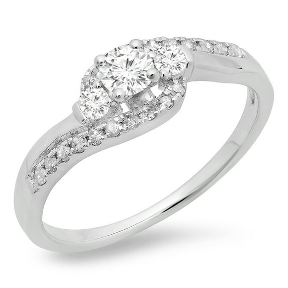Dazzlingrock Collection 0.50 Carat (ctw) 18K Round Cut Diamond Bypass Swirl 3 Stone Engagement Ring 1/2 CT, White Gold, Size 7.5