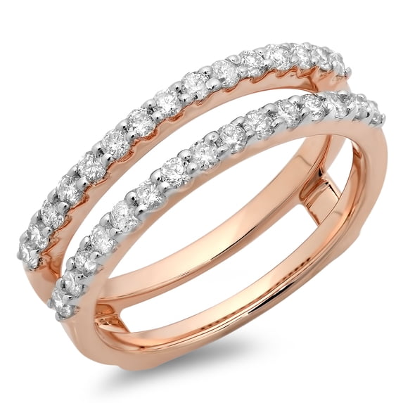 Dazzlingrock Collection 0.50 Carat (ctw) 18K Round Diamond Wedding Enhancer Guard Double Band 1/2 CT, Rose Gold, Size 6.5