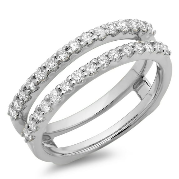 Dazzlingrock Collection 0.50 Carat (ctw) 18K Round Diamond Wedding Enhancer Guard Double Band 1/2 CT, White Gold, Size 6