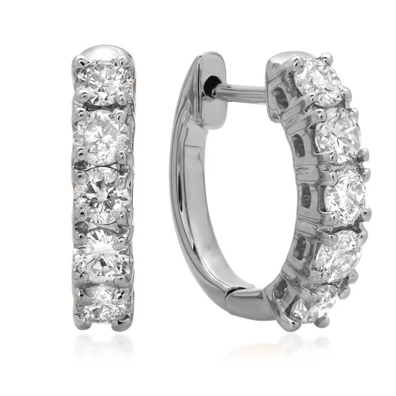 Dazzlingrock Collection 0.50 Carat (ctw) 18K Round White Diamond Ladies Huggies Hoop Earrings, White Gold