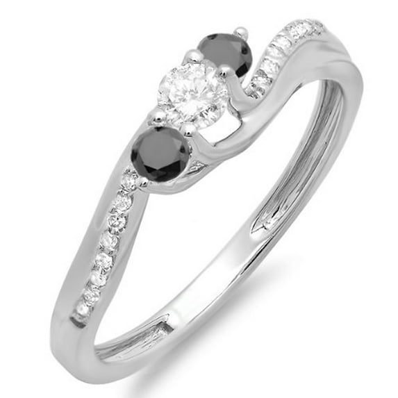 Dazzlingrock Collection 0.50 Carat (ctw) 18k Round Black & White Diamond 3 Stone Swirl Bridal Ring 1/2 CT, White Gold, Size 5