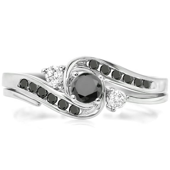 Dazzlingrock Collection 0.50 Carat (ctw) 18k Round Black & White Diamond Swirl Bridal Engagement Ring Set, White Gold, Size 6