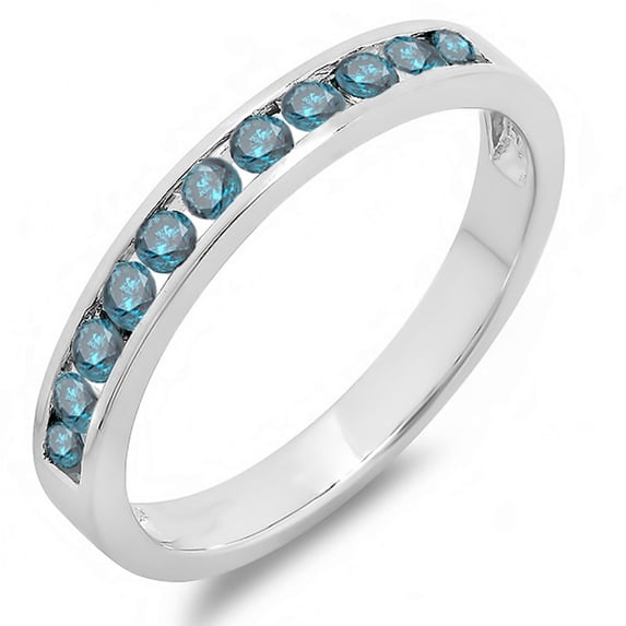 Dazzlingrock Collection 0.50 Carat (ctw) 18k Round Blue Diamond Ladies Anniversary Wedding Stackable Band, White Gold, Size 5