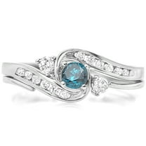 Dazzlingrock Collection 0.50 Carat (ctw) 18k Round Blue & White Diamond Swirl Bridal Engagement Ring Set, White Gold, Size 6.5