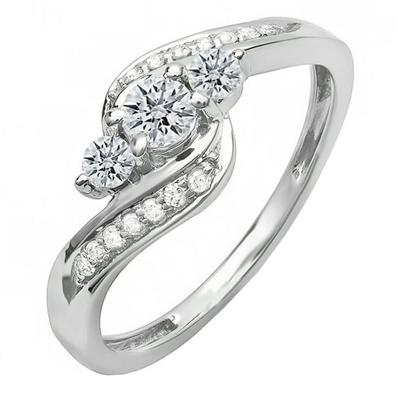 Dazzlingrock Collection 0.50 Carat (ctw) 18k Round Diamond Ladies Swirl Engagement 3 Stone Bridal Ring 1/2 CT, White Gold, Size 5
