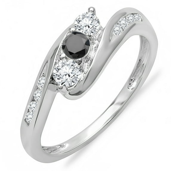 Dazzlingrock Collection 0.50 Carat (ctw) 18k White And Black Diamond Engagement 3 Stone Bridal Ring 1/2 CT, White Gold, Size 8.5
