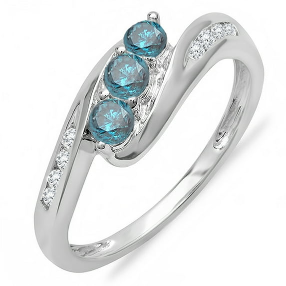 Dazzlingrock Collection 0.50 Carat (ctw) 18k White And Blue Diamond Engagement 3 Stone Bridal Ring 1/2 CT, White Gold, Size 8.5