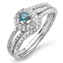 Dazzlingrock Collection 0.50 Carat (ctw) 18k White And Blue Diamond Halo Bridal Engagement Ring Set 1/2 CT, White Gold, Size 8
