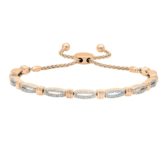 Dazzlingrock Collection 0.50 Carat (ctw) Round White Diamond Ladies Double Row Link Bracelet 1/2 CT, 10K Rose Gold