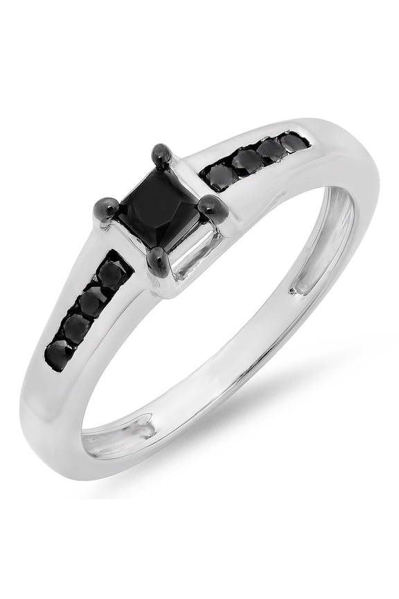 Collection 0.50 Carat (ctw) Sterling Silver Black Diamond Solitaire With Accents Engagement Ring 1/2 CT, Size 9