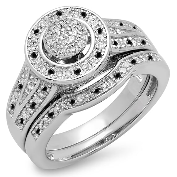 Dazzlingrock Collection 0.50 Carat (ctw) Sterling Silver Black & White Diamond Split Shank Engagement Ring Set 1/2 CT, Size 7.5