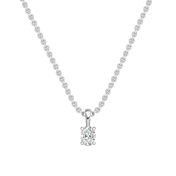 Dazzlingrock Collection 0.50 Cttw Oval Solitaire Lab Grown White Diamond 4 Prong Pendant Necklace with 18 inch Silver Chain for Women in 18K Solid White Gold