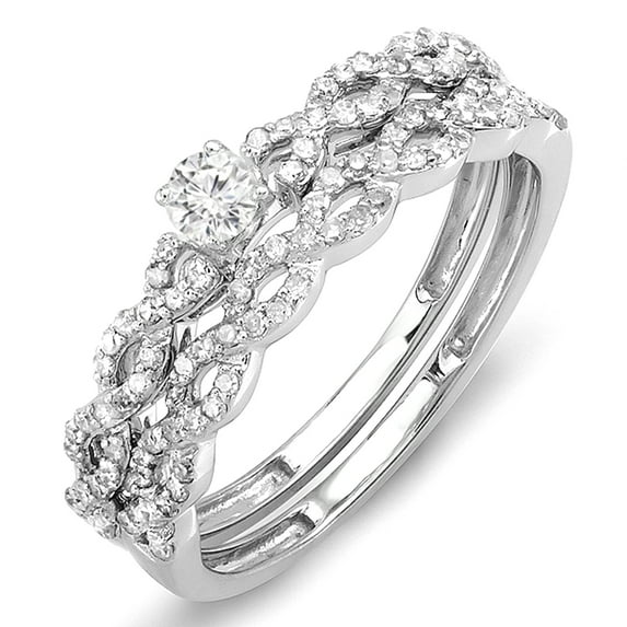 Dazzlingrock Collection 0.50 carat (ctw) 14k Round Cut Diamond Ladies Bridal Engagement Ring Matching Wedding Set 1/2 CT, White Gold, Size 8