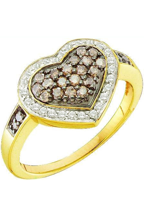 Collection 0.51 Carat (ctw) 14K Cognac & White Diamond Ladies Heart Cocktail Right Hand Ring 1/2 CT, Yellow Gold