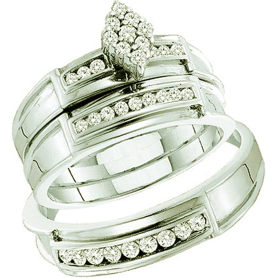 Dazzlingrock Collection 0.51 Carat (ctw) 14K White Diamond Men's & Women's Cluster Engagement Ring Trio Set, White Gold