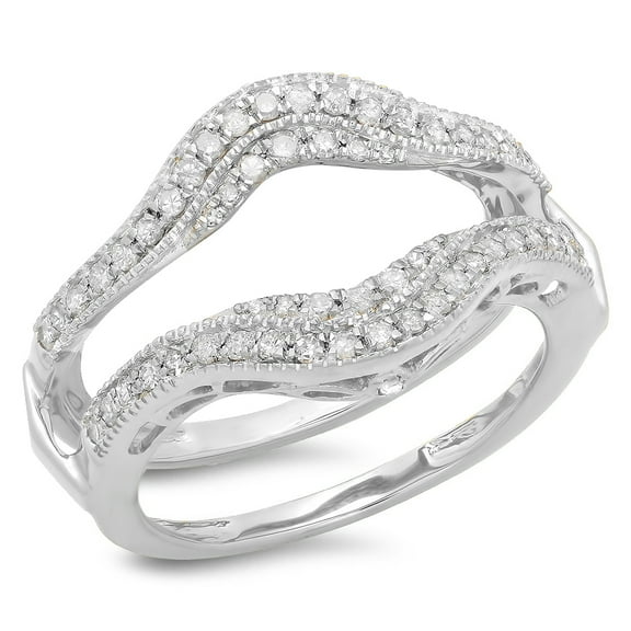 Dazzlingrock Collection 0.52 Carat (ctw) 10K White Diamond Ladies Wedding Enhancer Double Ring 1/2 CT, White Gold, Size 7.5