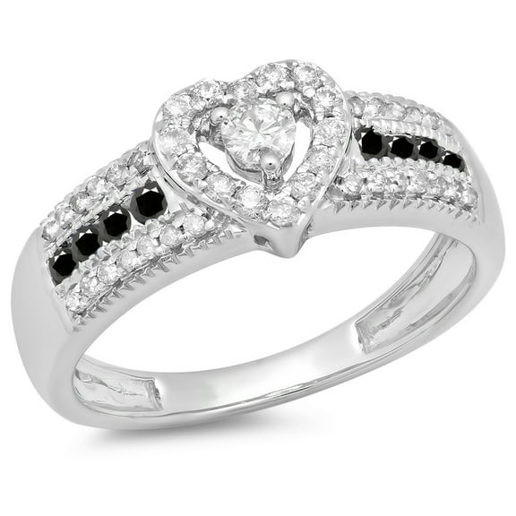 Dazzlingrock Collection 0.55 Carat (ctw) 10K Black & White Diamond Bridal Heart Engagement Ring 1/2 CT, White Gold, Size 9