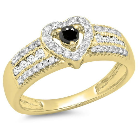 Dazzlingrock Collection 0.55 Carat (ctw) 10K Black & White Diamond Bridal Heart Engagement Ring 1/2 CT, Yellow Gold, Size 9.5