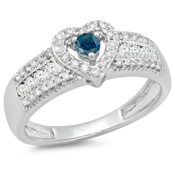 Dazzlingrock Collection 0.55 Carat (ctw) 10K Blue & White Diamond Bridal Heart Engagement Ring 1/2 CT, White Gold, Size 4