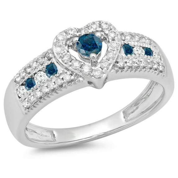 Dazzlingrock Collection 0.55 Carat (ctw) 10K Blue & White Diamond Bridal Heart Engagement Ring 1/2 CT, White Gold, Size 7.5