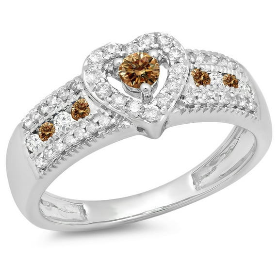 Dazzlingrock Collection 0.55 Carat (ctw) 10K Champagne & White Diamond Bridal Heart Engagement Ring 1/2 CT, White Gold, Size 6