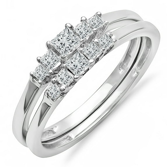 Dazzlingrock Collection 0.55 Carat (ctw) 10K Princess Diamond 5 Stone Bridal Engagement Ring Set 1/2 CT, White Gold, Size 10