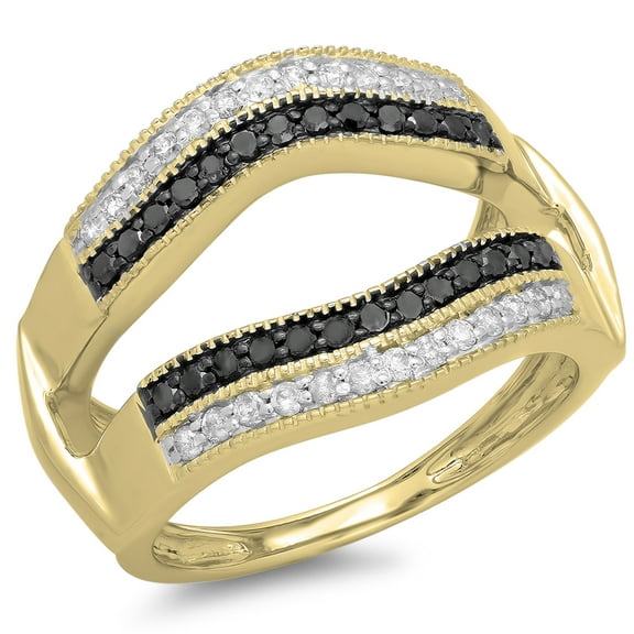 Dazzlingrock Collection 0.55 Carat (ctw) 10K Round Black & White Diamond Ladies Double Row Anniversary Wedding Band Millgrain Guard Double Ring 1/2 CT, Yellow Gold, Size 8