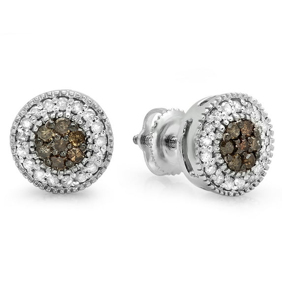 Dazzlingrock Collection 0.55 Carat (ctw) 10K Round Cut White & Champagne Diamond Ladies Cluster Stud Earrings 1/2 CT, White Gold