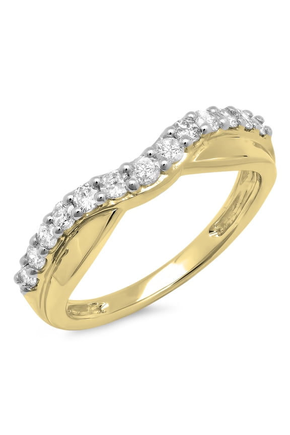 Collection 0.55 Carat (ctw) 10K Round Diamond Ladies Wedding Guard Contour Band 1/2 CT, Yellow Gold, Size 6.5