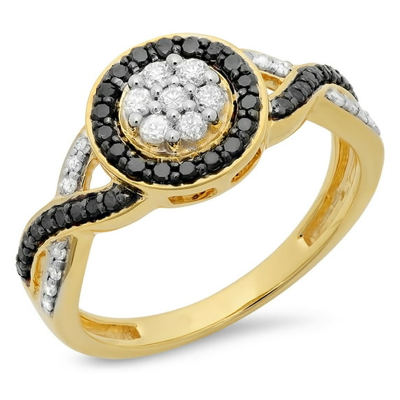 Dazzlingrock Collection 0.55 Carat (ctw) 10K Round White & Black Diamond Ladies Cluster Engagement Ring, Yellow Gold, Size 4.5