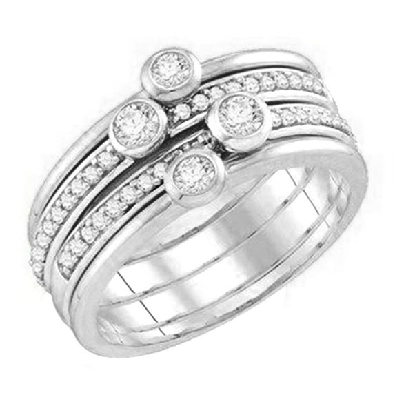 Dazzlingrock Collection 0.55 Carat (ctw) 10K Round White Diamond Ladies Fashion Right Hand Ring 1/2 CT, White Gold, Size 8.5