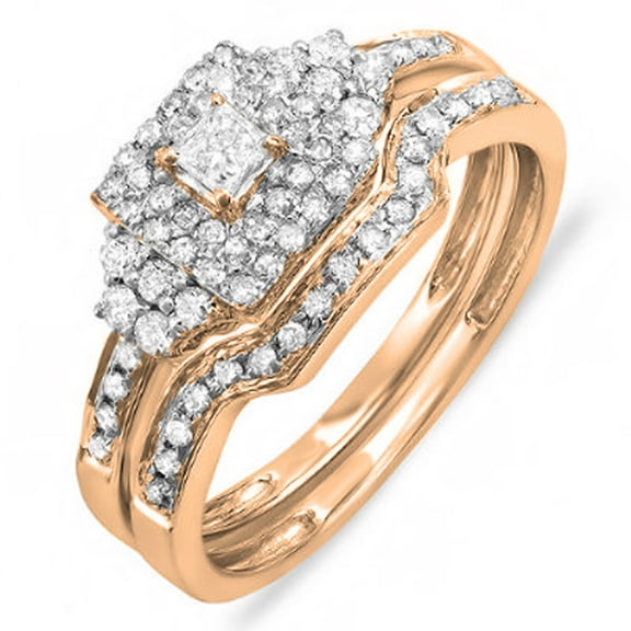 Dazzlingrock Collection 0.55 Carat (ctw) 10k Princess & Round Diamond Ladies Engagement Ring Set 1/2 CT, Rose Gold, Size 6