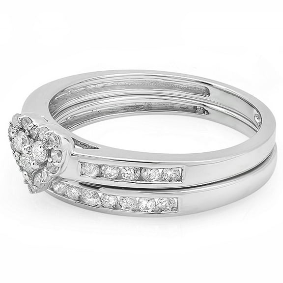 Dazzlingrock Collection 0.55 Carat (ctw) 10k Round & Princess Diamond Ladies Heart Shaped Bridal Ring Engagement Matching Band Set 1/2 CT, White Gold, Size 7
