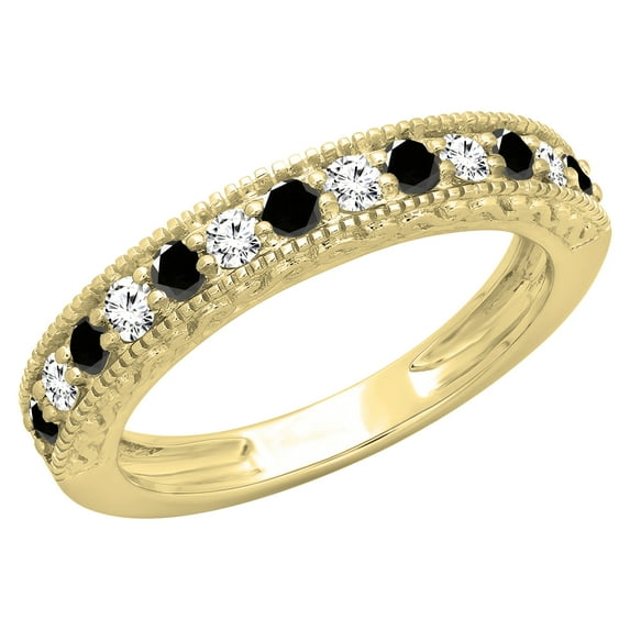Dazzlingrock Collection 0.55 Carat (ctw) 14K Black & White Diamond Ladies Wedding Stackable Band 1/2 CT, Yellow Gold, Size 8
