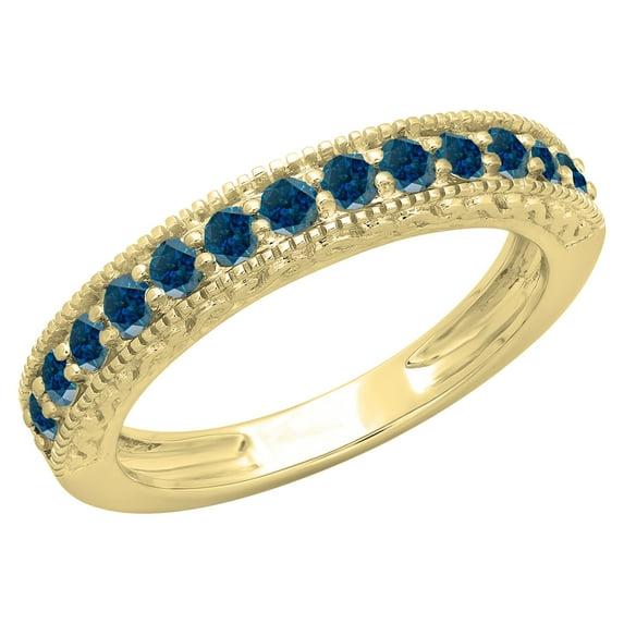 Dazzlingrock Collection 0.55 Carat (ctw) 14K Blue Diamond Ladies Millgrain Wedding Stackable Band 1/2 CT, Yellow Gold, Size 5.5