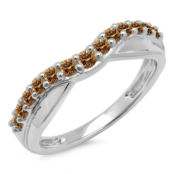 Dazzlingrock Collection 0.55 Carat (ctw) 14K Champagne Diamond Ladies Wedding Guard Contour Band 1/2 CT, White Gold, Size 9