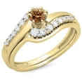 thumbnail image 1 of Dazzlingrock Collection 0.55 Carat (ctw) 14K Champagne & White Diamond Twisted Engagement Ring Set 1/2 CT, Yellow Gold, Size 7.5, 1 of 1
