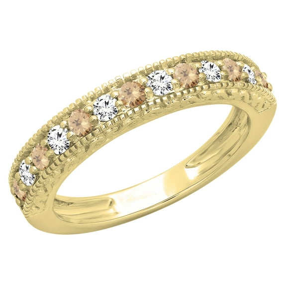 Dazzlingrock Collection 0.55 Carat (ctw) 14K Champagne & White Diamond Wedding Stackable Band 1/2 CT, Yellow Gold, Size 8.5