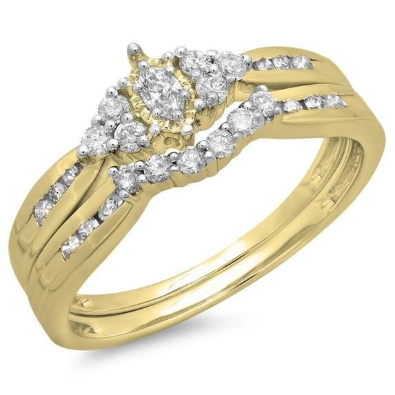 Dazzlingrock Collection 0.55 Carat (ctw) 14K Marquise & Round Diamond Bridal Engagement Ring Set 1/2 CT, Yellow Gold, Size 8
