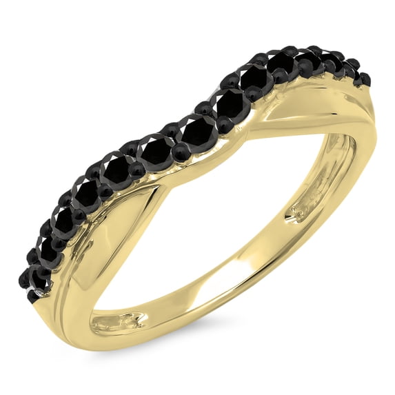 Dazzlingrock Collection 0.55 Carat (ctw) 14K Round Black Diamond Ladies Wedding Guard Contour Band 1/2 CT, Yellow Gold, Size 8