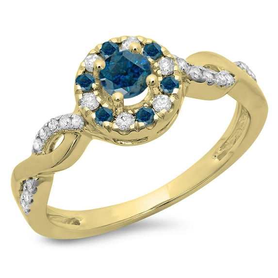 Dazzlingrock Collection 0.55 Carat (ctw) 14K Round Blue & White Diamond Swirl Halo Engagement Ring 1/2 CT, Yellow Gold, Size 7.5