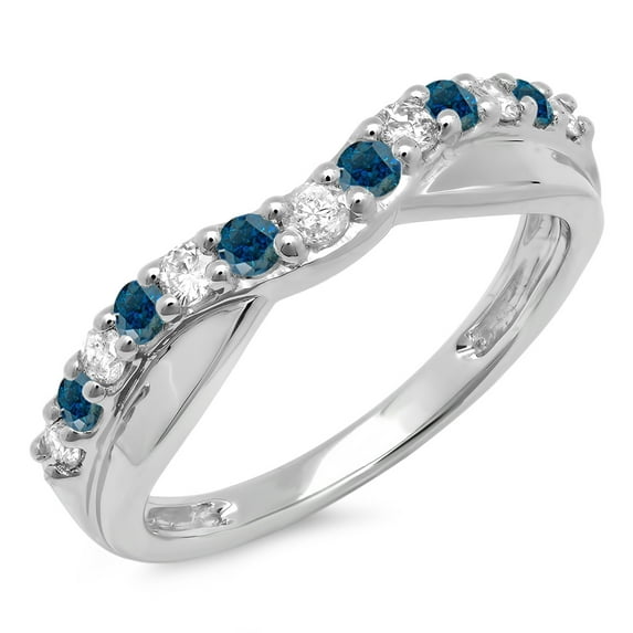 Dazzlingrock Collection 0.55 Carat (ctw) 14K Round Blue & White Diamond Wedding Guard Contour Band 1/2 CT, White Gold, Size 4.5