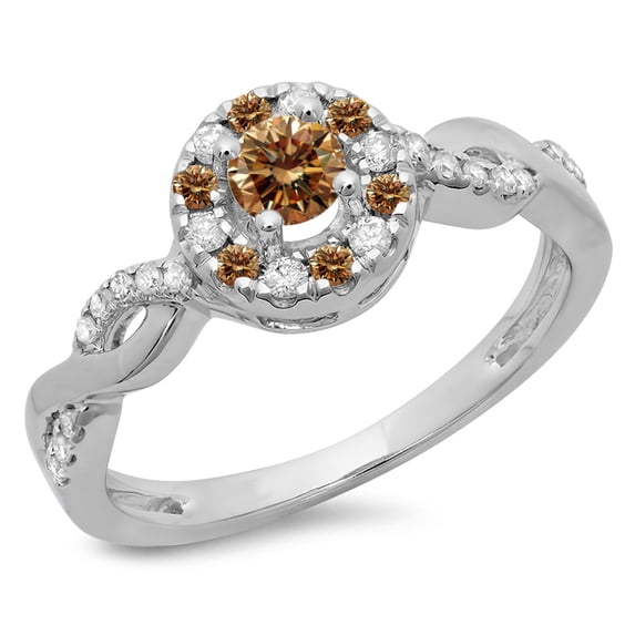 Dazzlingrock Collection 0.55 Carat (ctw) 14K Round Champagne & White Diamond Halo Engagement Ring 1/2 CT, White Gold, Size 4.5