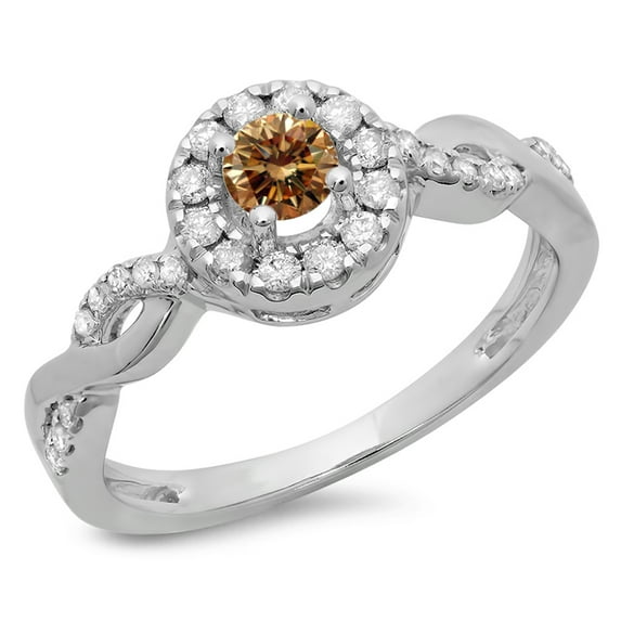 Dazzlingrock Collection 0.55 Carat (ctw) 14K Round Champagne & White Diamond Halo Engagement Ring 1/2 CT, White Gold, Size 8.5