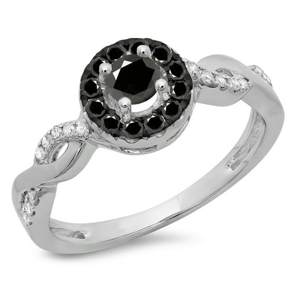 Dazzlingrock Collection 0.55 Carat (ctw) 14K Round Cut Black & White Diamond Halo Engagement Ring 1/2 CT, White Gold, Size 5.5