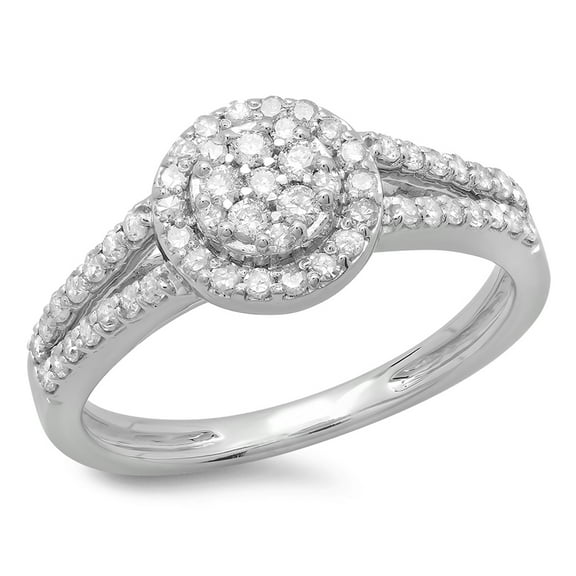 Dazzlingrock Collection 0.55 Carat (ctw) 14K Round Cut Diamond Split Shank Cluster Engagement Ring 1/2 CT, White Gold, Size 8