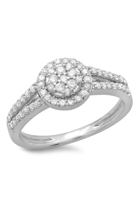Collection 0.55 Carat (ctw) 14K Round Cut Diamond Split Shank Cluster Engagement Ring 1/2 CT, White Gold, Size 8